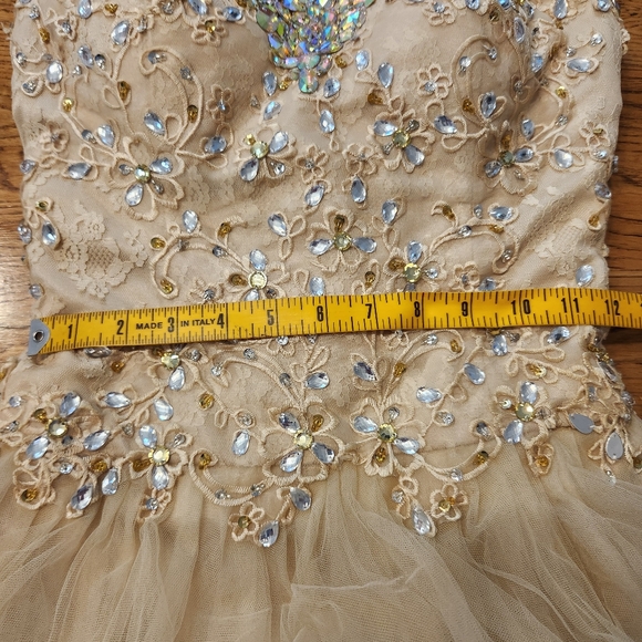 Gold Short Corset Back Jeweled Strapless Formal Dress - Picture 9 of 10